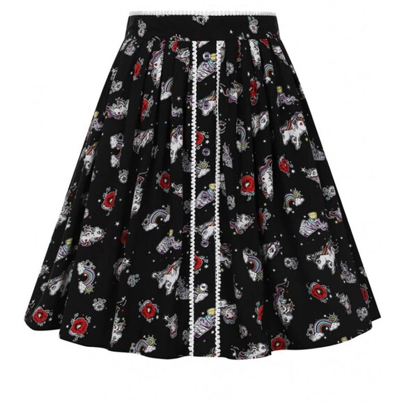 Hell Bunny Skirt Women XL Black Unicorn Rainbow 60s Mod Retro Kidcore Kawaii NWT - Picture 15 of 15